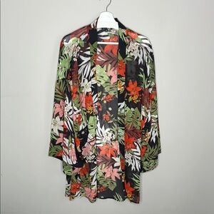 Fashion Nova Sheer Floral Leaf Kimono Cardigan